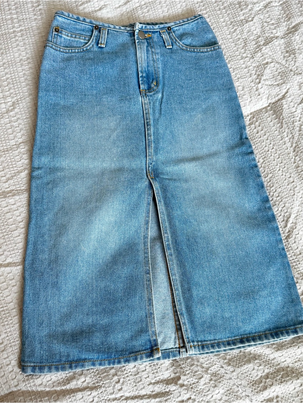 Forever 21 Denim Midi Skirt with Front Slit - Light Blue